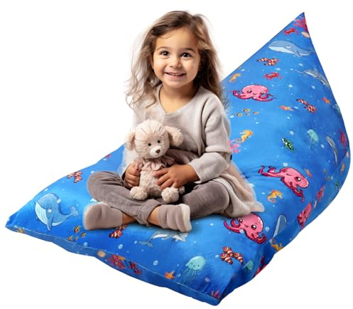 KOLACEN Stuffed Animal Toy Bean Bag Cover Soft Toy Storage Bean Bags Without Filling Foldable Kids Sofa Children's Bean Bags Adult Bean Bag Beanbags for Kids Children Large Capacity 250L Blue
