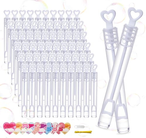 ilauke Seifenblasen Hochzeit Set mit Herzgriff, 60 Stück Wedding Bubbles, Seifenblasen Herzform Mini Bubbles 60er Anhänger und EIN Demontagewerkzeug, für Hochzeit und Geburtstagsfeier