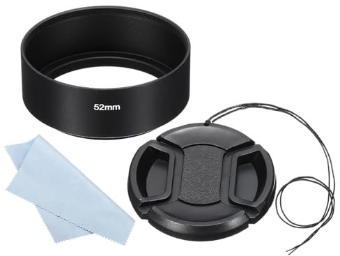 PATIKIL Parasol de 52mm Superficie Esmerilada Estándar Antirreflectante en el Interior con Tapa de Objetivo de 58mm y Paño de Limpieza para Objetivo de Cámara Negro