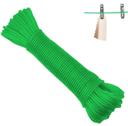 30m Wäscheleine Camping, Wäscheleine mit Stahlkern Draußen, Dehnungsfrei, Heavy Duty Extra Stark Wäscheleinen, Reißfeste Wäscheleine, für Haushalt Garten Balkon Camping, Grün