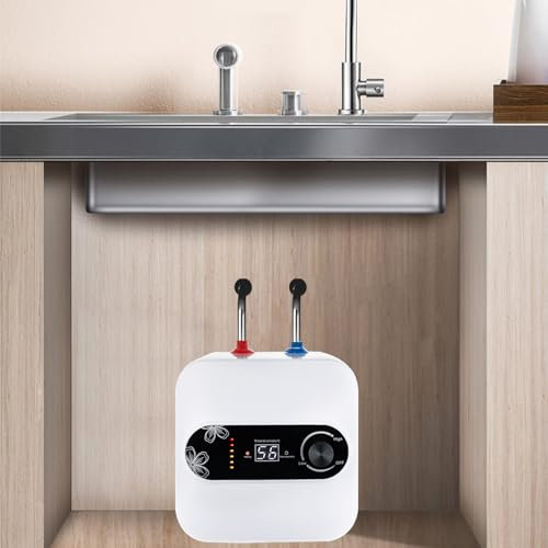 Genomströmningsvärmare 220 V, DSYOGX 1 500 W elektrisk varmvattenberedare kök minivarmvattenberedare med LED-temperaturdisplay för vattentryck på 0,75 Mpa, för kök, tvättbänkar, balkonger, badrum, vit
