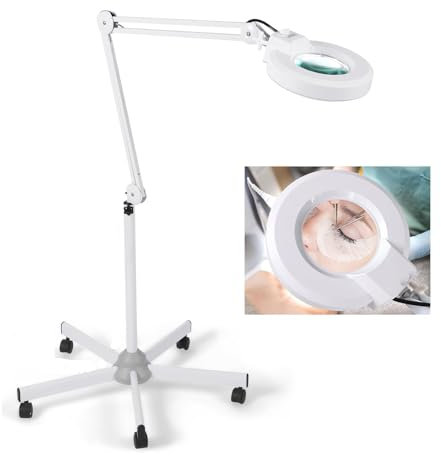 Lampada da Terra LED con Lente d'Ingrandimento a Rotelle per Estetiste - 5 Diottrie per Lettura, Fai da Te, Cucito, Lavori