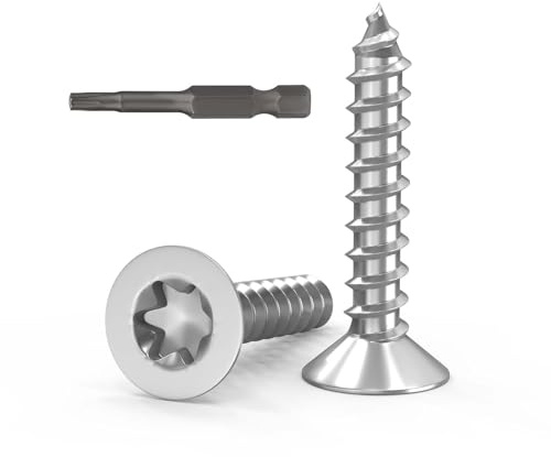 Dayalo 50 tornillos Torx M5 x 40 para madera, acero inoxidable, tornillos de cabeza avellanada para madera, acero inoxidable A2 V2A, rosca completa, con destornillador Bit