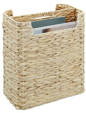 Relaxdays Zeitungsständer, Wasserhyazinthe, HxBxT: 38 x 32 x 18 cm, Zeitungshalter mit 2 Fächern, Zeitungskorb, Natur