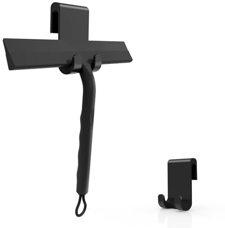 Shower Squeegee, Window Squeegee, Black Shower Squeegee for Shower Doors with Hook, Household Shower Scraper for Bathroom, Cleaning Tile Wall, Car