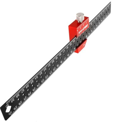 FUTUREORYY Regla de Acero Inoxidable con Bloque de Posicionamiento Rojo Herramienta de Medición Precisa y Resistente para Ingeniería Carpintería y Oficina