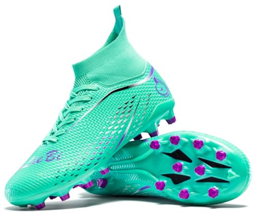 WOWEI Fotbollsskor herr pojkar High Top Spike Cleats professionella fotbollsskor barn sport utomhus atletiska träningsskor fotbollsskor sportskor tävling, Grön 1, 34 EU