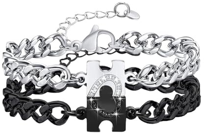 Muorruo 2 Piece Bracelets for Couples, Gifts for Long-Distance Relationships, Puzzle Heart Stainless Steel Bracelets for Women and Men, Bracelet Set for Him and Her as Anniversary Present