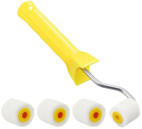 5 Stück Mini-Farbroller 2.8cm Malerrolle Klein mit Griffen Mini Farbroller Set mit 1 Griff und 4 Bürstenköpfen, Schaumstoffrolle Lackierwalze Lackrollen für Malerei von Kanten oder Ecken