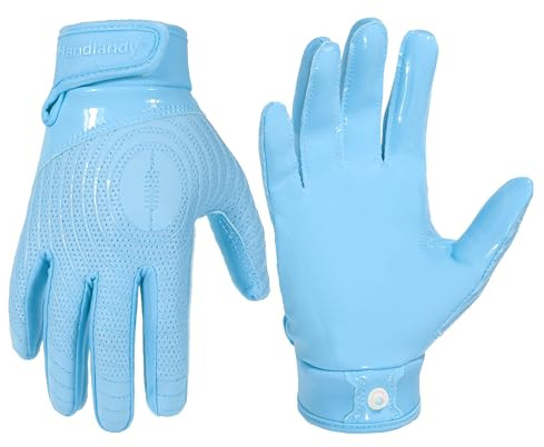 HANDLANDY Guantes de fútbol americano para jóvenes, guantes receptores anchos adhesivos para niños y niñas, guantes de fútbol de ajuste elástico (azul, XS)