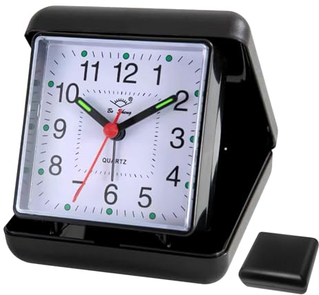 MADGININE Travel Alarm Clocks Folding with Case Compact Battery Operated Clock with Clear Arabic Numbers Silent for Camping Trips In Bedrooms Office Corners (Black)