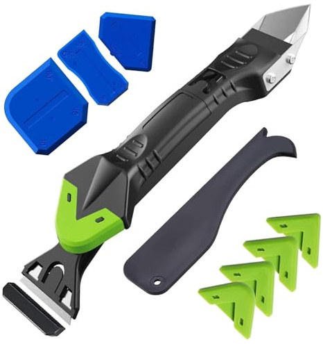 Set di attrezzi per la rimozione del silicone, 5 in 1, raschietto per fughe, 6 cuscinetti in silicone intercambiabili, ugelli di guarnizione, estrattore in silicone, per cucina, bagno, pavimento