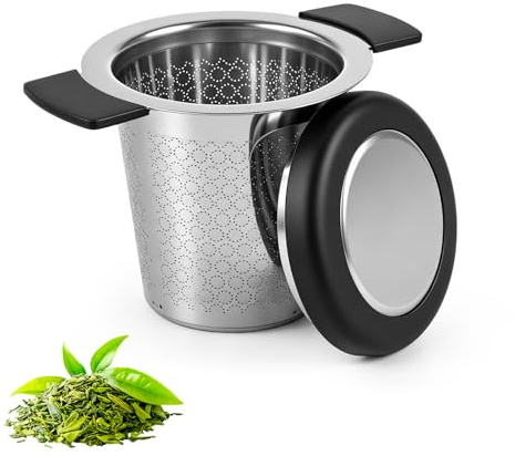 2 Piezas Infusor de Té, Filtro para Té de Acero Inoxidable 304,Filtros Para Té con Tapa y Mango Plegable, Reutilizable, se Adapta a Varios Tamaños de Tazas y Teteras