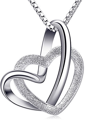 B.Catcher Damen Herz Kette 925 Silber Anhänger Halskette mit funkelnden Zirkonia-Steinen, verschlungene Doppelherzen, luxuriöses Designhandwerk, Kettenlänge Geschenk für Damen/Frau/Freundin/Tochter