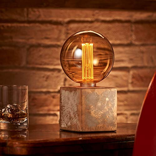Auraglow Mysa Modern Contemporary Bronzed Effect Stone Cement Cube Bedside Desk Table Lamp/Light - with G125 LED Bulb