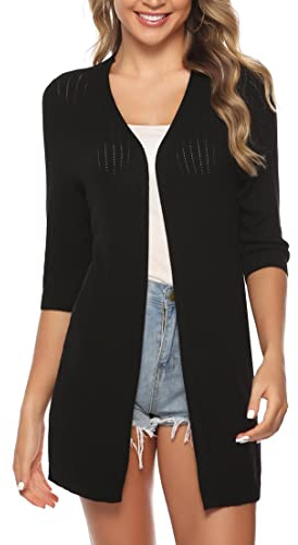 Sykooria Cardigan Lungo Donna Aperto Manica Lunga Nero XXL