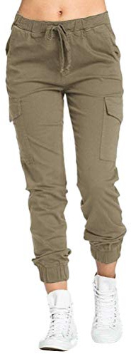 Minetom Femme Pantalon Cargo Streetwear Harem Pants Straight Trousers Cordon Biker Pantalon de Sportive Jogging Sweatpants Kaki L