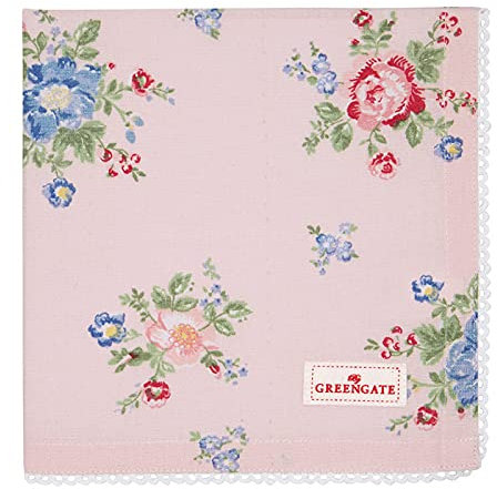 GreenGate Stoffserviette mit Spitze Serviette 'Roberta' Pale pink Blumenmuster 40 x 40 cm Landhausstil