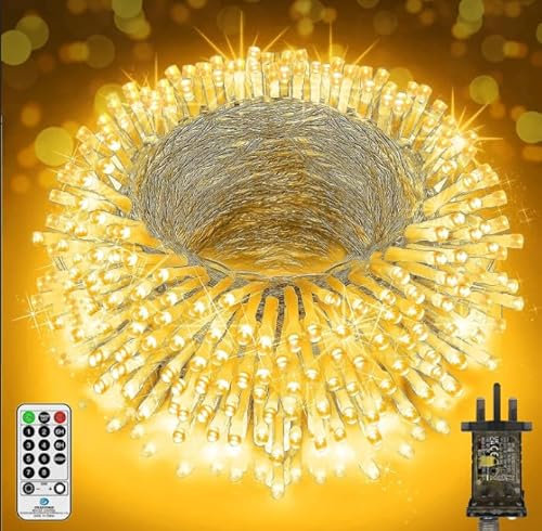 403 FT 1000 LED Outdoor Christmas Lights Fairy Lights Plug in Extra Long Warm White Xmas String Lights Waterproof with Remote Timer 8 Modes for Outside Garden House Party Wedding Yard Tree Decorations