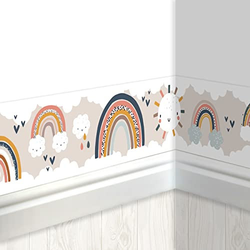 Papierdrachen Kinderbordüre Regenbogen | Bordüre Kinderzimmer | Tapete für Kinder | Verschönerung von Wänden und Themenzimmern | Wanddekoration für Jungen und Mädchen - Set 6