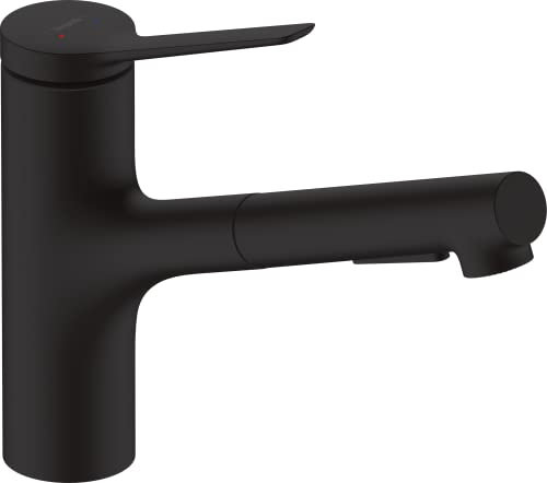hansgrohe Zesis M33 - Küchenarmatur mit Brause ausziehbar, 2 Strahlarten, Wasserhahn Küche mit Auslaufhöhe 150 mm, Mischbatterie Küche 150° schwenkbar, Mattschwarz, 74800670
