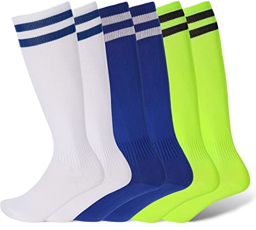 Fuyamp 3 Pairs Kids Football Socks,3 Colors Childrens Football Socks Kids Breathable Soccer Sock Long Football Socks for Sporting Running Training Socks for Children Aged 5-12