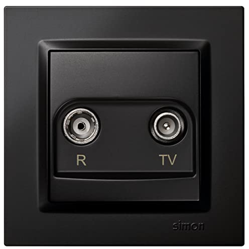SIMON - Toma Final de Antena TV y Radio, Enchufe Televisión de Pared, Serie Simon 10, Empotrable, Incluye Marco, Tapa y Mecanismo, para Televisión Digital Terrestre o Satélite, Color Negro