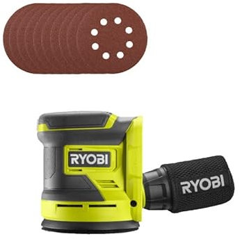 Pack RYOBI - Ponceuse excentrique RROS18-0 - 18V One+ - Sans batterie ni chargeur - 10 Disques abrasifs - 125mm - Grain 100, 120, 240, 320