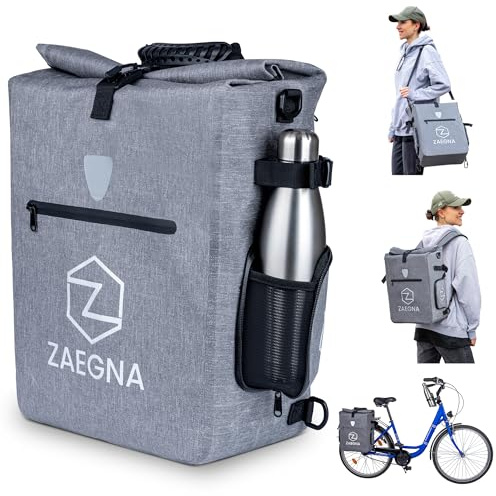 ZAEGNA 3 in1 Fahrradtasche für Gepäckträger - wasserdichte Fahrrad-Gepäcktasche, Rucksack & Umhängetasche - Fahrrad Tasche mit Laptopfach & Bodenplatte (Grau)
