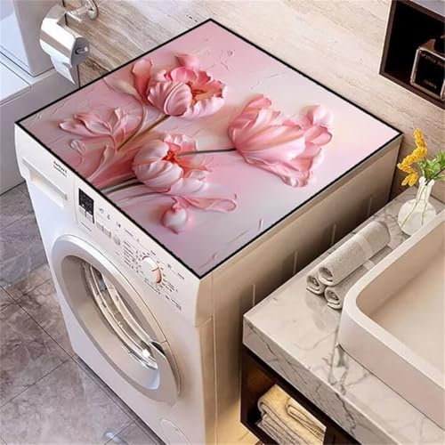 PEIHUODAN Tapis Anti-poussière pour Machine à Laver Housse Protectrice Absorbante Lave-Linge Séchage Rapide Imprimée De Fleurs en 3D Cuisine Lessive sans Lavage Micro-Ond (Pink,60x60cm)