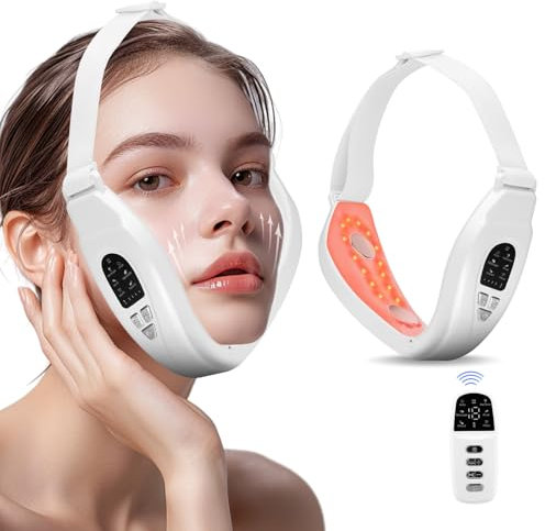 Elektrisches V-Face Shaping Massager,EMS 18 Intensitätsstufen,6 Mode Mikrostrom V Shape Face Gesichtsmassagegerät,40° Constante Temp V Shape Face Jawline Trainer Faltbar mit Fernbedienung
