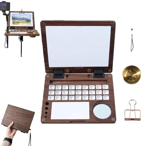 Tavolozza portatile per acquerelli, 27 griglie in legno da viaggio, tavolozza per acquerelli, set da viaggio, mini tavolozza regalo per pittori