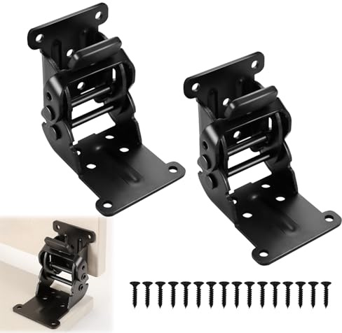 Bisagras Plegables 0-90-180 Grados con Bloqueo Automático, 2 Piezas Soporte Plegable para Mesas, Sillas y Bancos de Trabajo, Incluye Tornillos, Acero Galvanizado, Negro