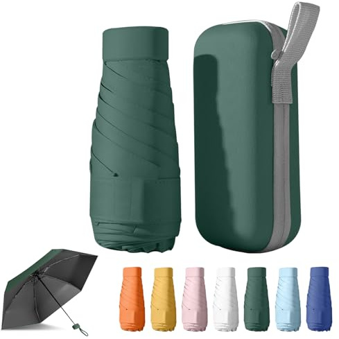 FESDMOH Mini Parapluie, Parapluie Pliant, Ombrelle Anti Uv, Mini Parapluie de Poche, Voyage, Poche Solide, avec Boîte de Rangement (Vert foncé)