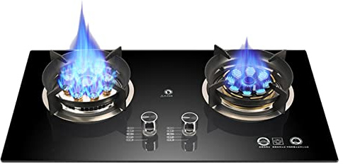 Built-in Gas Cooktop with 2 Burners, Tempered Glass Surface for Easy Cleaning, Compatible with LPG/NG, Ideal for RVs and Apartments Kitchen