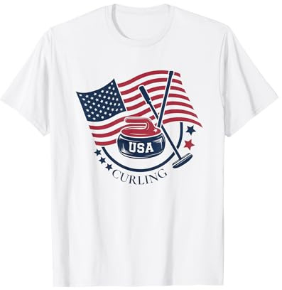 Curling Stone USA American Flag Curler Broom Sports Gear T-Shirt