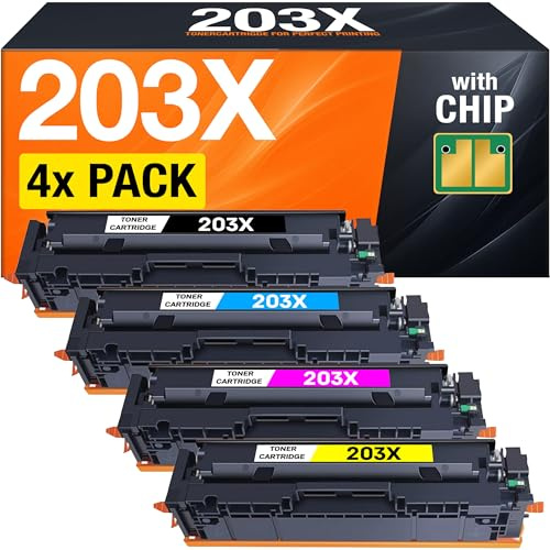 203X Toner kompatibel med HP Color LaserJet Pro MFP M281fdw M254dw M281fdn M280nw M254nw ersätter HP 203X 203A – (4x tonerkassetter med chip)