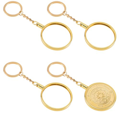 FINGERINSPIRE 4PCS Porte-clés Porte-monnaie 121mm de Long Porte-clés en Alliage de Zinc Doré Porte-monnaie Ronds Plats Porte-médaillons Anneau de Clés Métallique pour Pièces de 4.3cm Collection