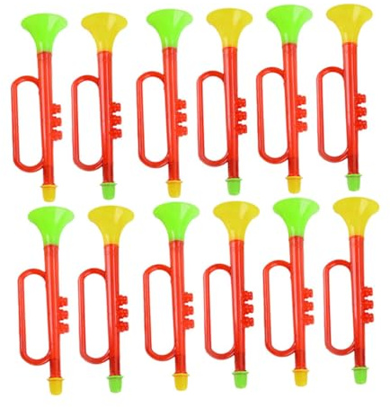 Veemoon 12 Trompetas de Plástico, Cuerno de Utilería Color Aleatorio, Juego de 12 Piezas, Instrumento Musical para Fiestas y Animación Infantil