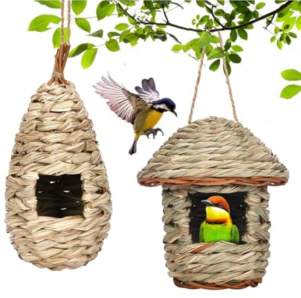 2 Pezzi Nido Uccello Erba Casetta, Casetta Per Uccelli da Appendere, Nido Uccello All'Aperto, Adatto Per Colibrì, Pappagalli, Passeri, Pettirossi e Altri Piccoli Uccelli