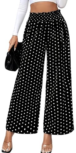 LEBOOBELL Pantalon en Mousseline pour Femmes léopard et Pois été Fluide léger Large Taille Elastique Taille Haute Pants de Plage Léger décontracté Chic