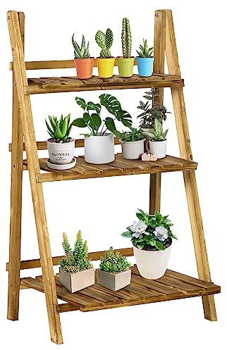 Outsunny Étagère à fleurs support plantes intérieur supports de pots porte plante 3 niveaux pliable bois de sapin 40 x 37 x 93 cm charge max. 40 kg pour intérieur, cour, terrasse, balcon