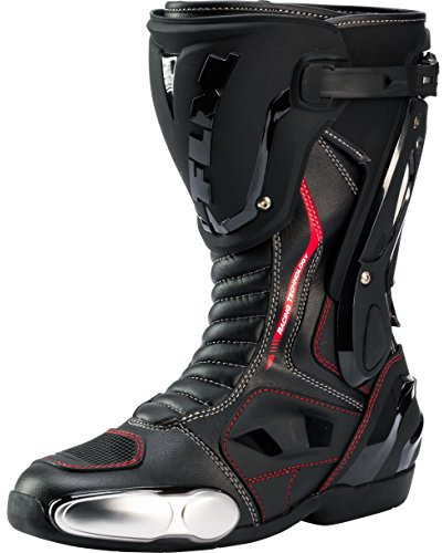 FLM Motorradschuhe, Motorradstiefel lang Motorradschuhe, Knöchelschutz, Belüftungssystem, Lüftungsschlitze, griffige Gummisohle, antimikrobielle Funktion, hochschlagfeste Schienbeinplatte, Schwarz 41