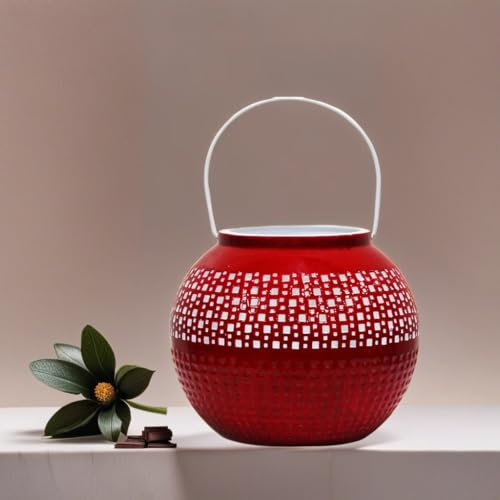 Orientalisches Windlicht Laterne orientalisch Bamika 20cm Rot | Orientalische Vintage Teelichthalter | Marokkanische Windlichter aus Metall als Dekoration