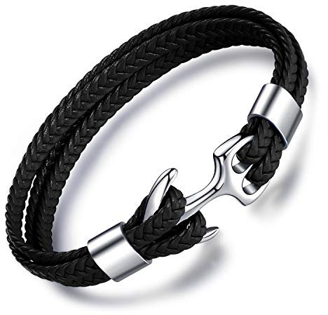 Unendlich U Herren Handgefertigt Anker-Armband Armbänder 22.5cm lang aus hochwertigem Kunst-Leder mit Edelstahl Anker für Männer
