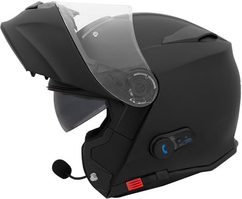 Zorax Matt Black L (59-60cm) ZOR-727 BL-A4 Anti-fog Visor Flip up Motorbike fitted with Blinc Bluetooth System Motorcycle Dual-Speaker Headset,Noise-Free,Automatic Answering,Double Visor,ECE2206