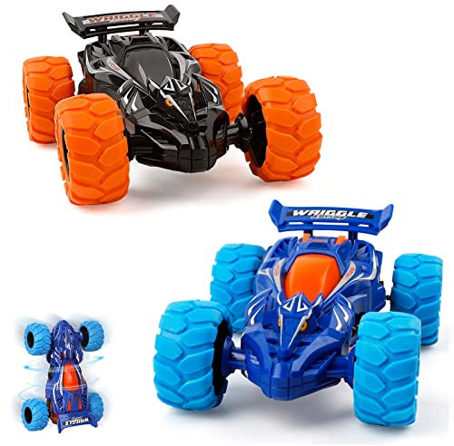 m zimoon Monster Truck Toys, 2pcs Pull Back Cars Inertia Friction Powered Car 360°Rotating Stunt Dragon Push and Go Vehicles Toys Christmas Birthday Gifts for 3-7 Years Old Boys Girls(Blue, Black)