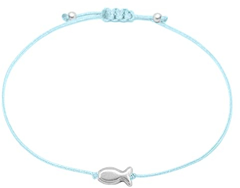 Selfmade Jewelry Pulsera de Pez, Pulsera de Macramé con Pez Hecha a Mano Incluye Embalaje de Regalo para Mujeres (Plata - Azul Claro, Tamaño ajustable)