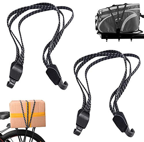 iTYOOS 2 Stück Fahrrad Spanngurt Mit Haken, Gepäckgurt Verstellbar, 3 In 1 Flaches Gummi-Spannseil Für Motorradhelm Fahrradgepäck 65CM Schwarz