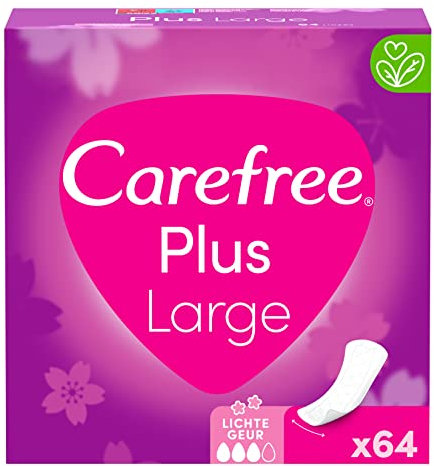 Carefree Carefree Plus Large Panty Liners with Ultimate Improved Core, Light Perfume, Absorption Rate Three, Size L, Extra Wide, Pack of 64